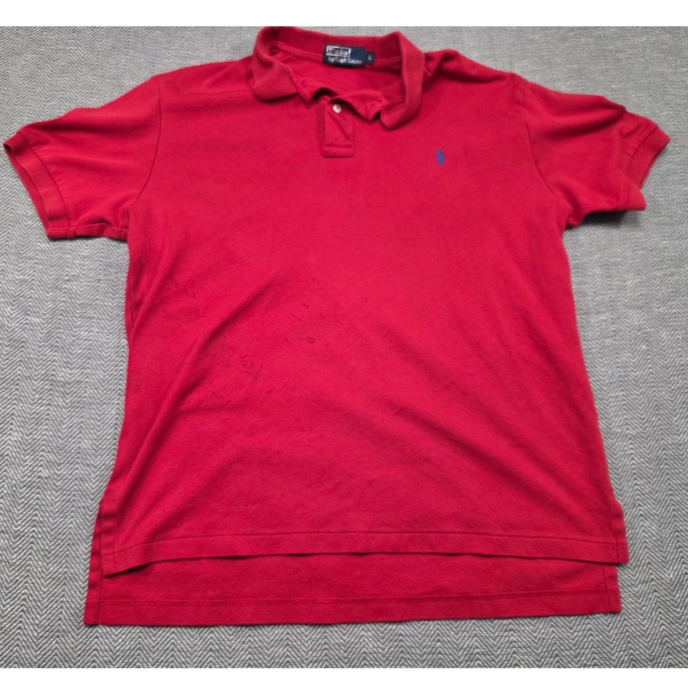 Polo Ralph Lauren Mens Large Red Short Sleeve Pique Polo Shirt Blue Pony Logo